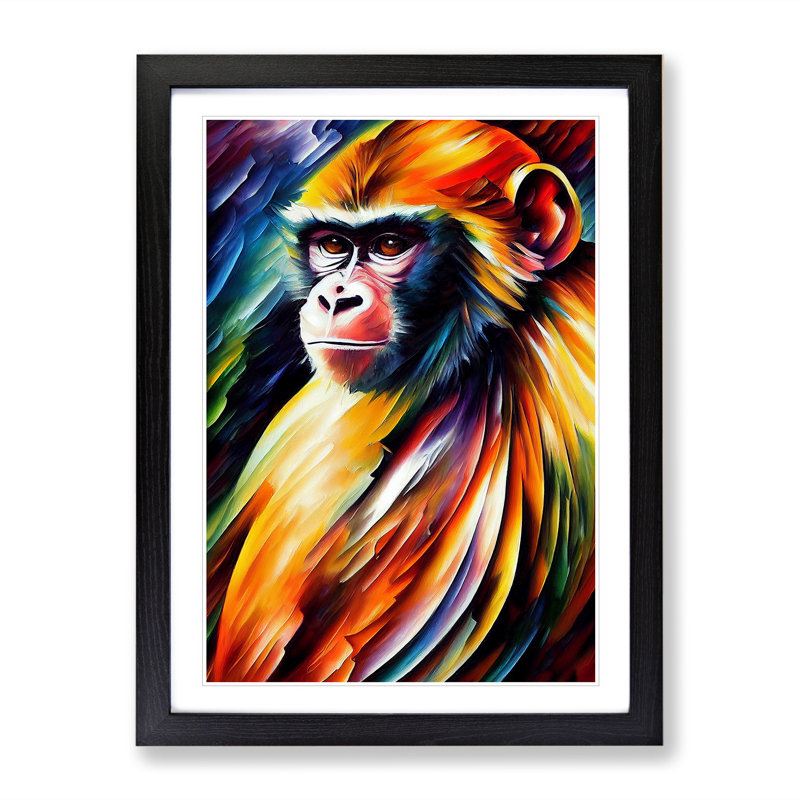 Monkey Portrait No.3 - Framed Print, Black, 64cm H x 46cm W x 2cm D