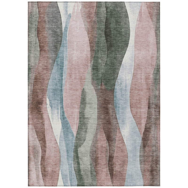 Machine Washable Indoor/Outdoor Xhevrie Salmon Rug, Rectangle 9' x 12'
