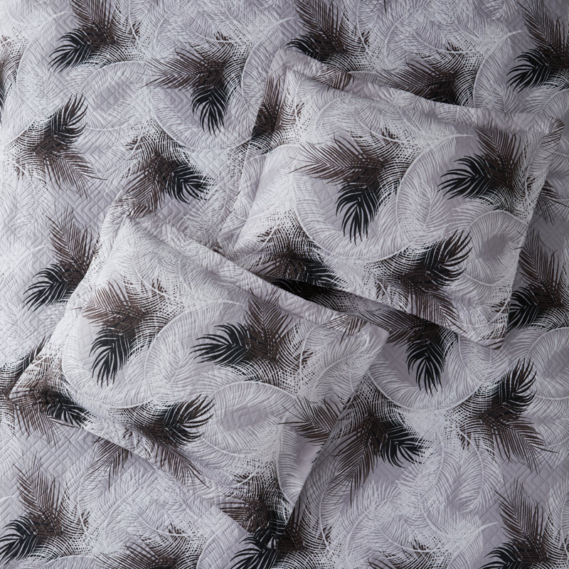 Gray Palm Leaf Microfiber Queen Bedspread Set