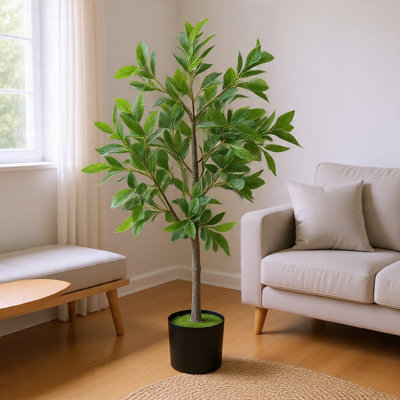 Arbre artificiel Laurel Tommy Lifelike avec pot en ciment, vert, 35 po