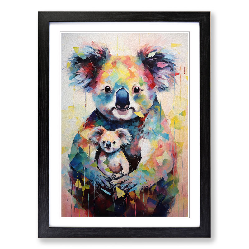 Koala Bear Dadaism No.2 - Single Picture Frame Print on Wood, Black , 64cm H x 46cm W x 2cm D