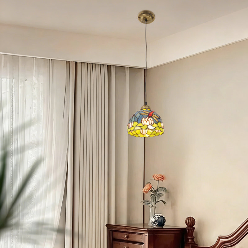 Vintage Tiffany Lotus Glass Pendant Light, 1-light Hanging Lamp With Adjustable Cord