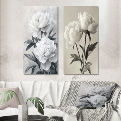 Pivoines monochromes à flou artistique - Collection de 2 panneaux muraux floraux