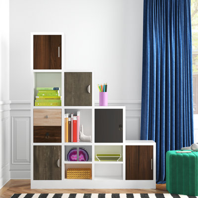 Alah 61.5"H Staircase Bookcase with Shelves and Cabinet