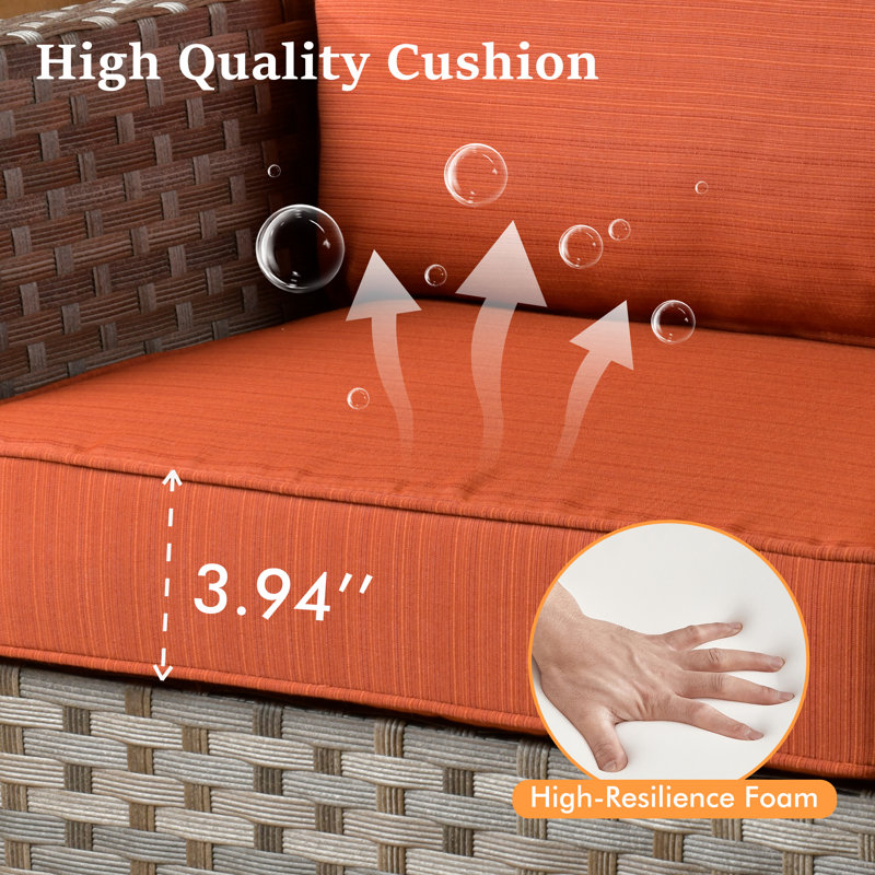 12- Piece No - Assembly Wicker Outdoor Patio Furniture Set with ottoman.include Cushions and table, Orange