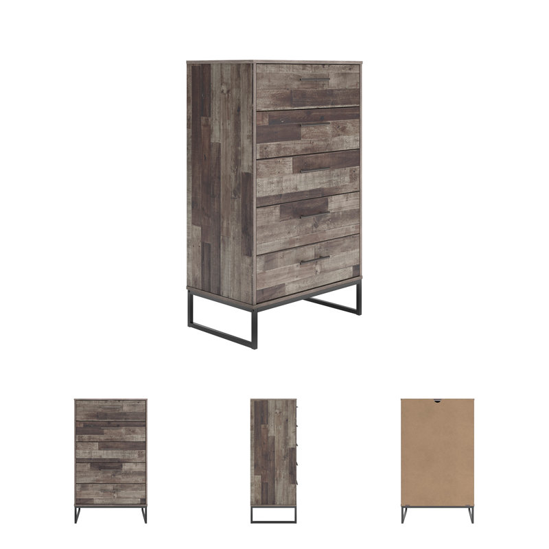 Commode 5 tiroirs Joanette, gris