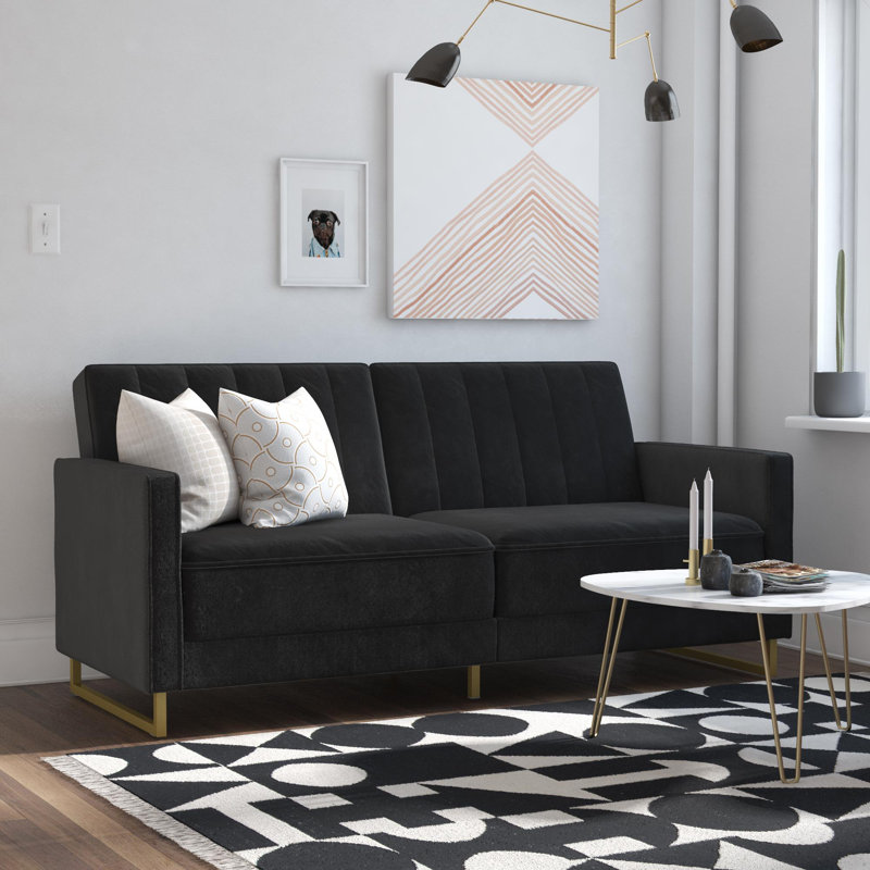 Canapé convertible en velours Skylar, Noir, noir, noir, noir