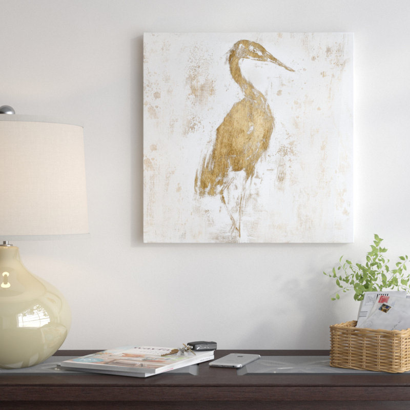 « gilded héron i », reproduction d’art sur toile, H 26 po x l 26 po x P 1,5 po