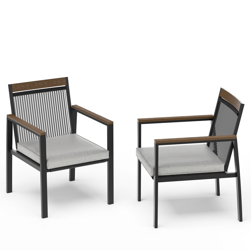 Adamstown Outdoor Metal Dining Furniture Set, 2Pcs Patio Chairs With Cushions For Backyard, Deck (Black/Brown), 2-Seat Set