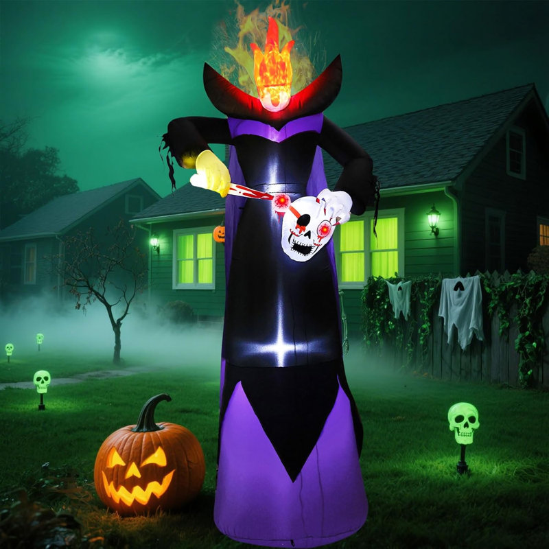 10 pieds d'Halloween gonflable sans tête Grim Reaper avec des lumières à DEL sculptant le globe oculaire du crâne des Fêtes pour un décor de pelouse ultime d'Halloween