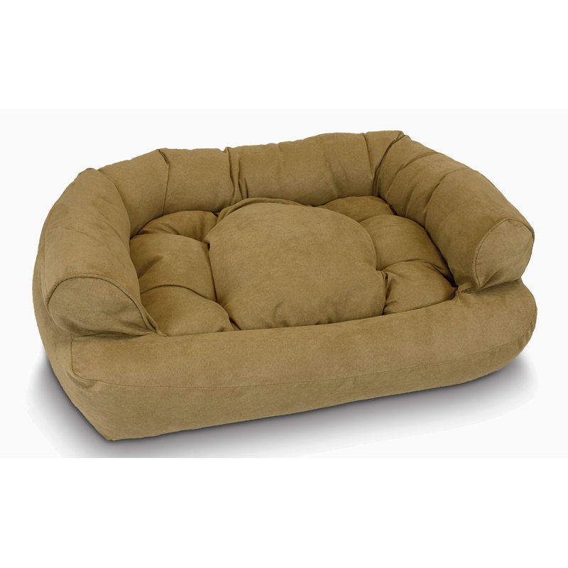 Canapé pour chien de luxe avec traversin en microsuède ultrarembourré Snoozer, Petit (l 20 po x P 30 po x H 8 po), Chameau