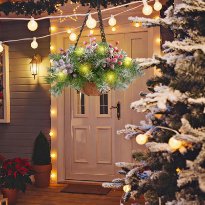 Décorations de porche de Noël d'extérieur 1PC, paniers suspendus de Noël pour l'extérieur, verdure artificielle de Noël pour le patio avant de la porche