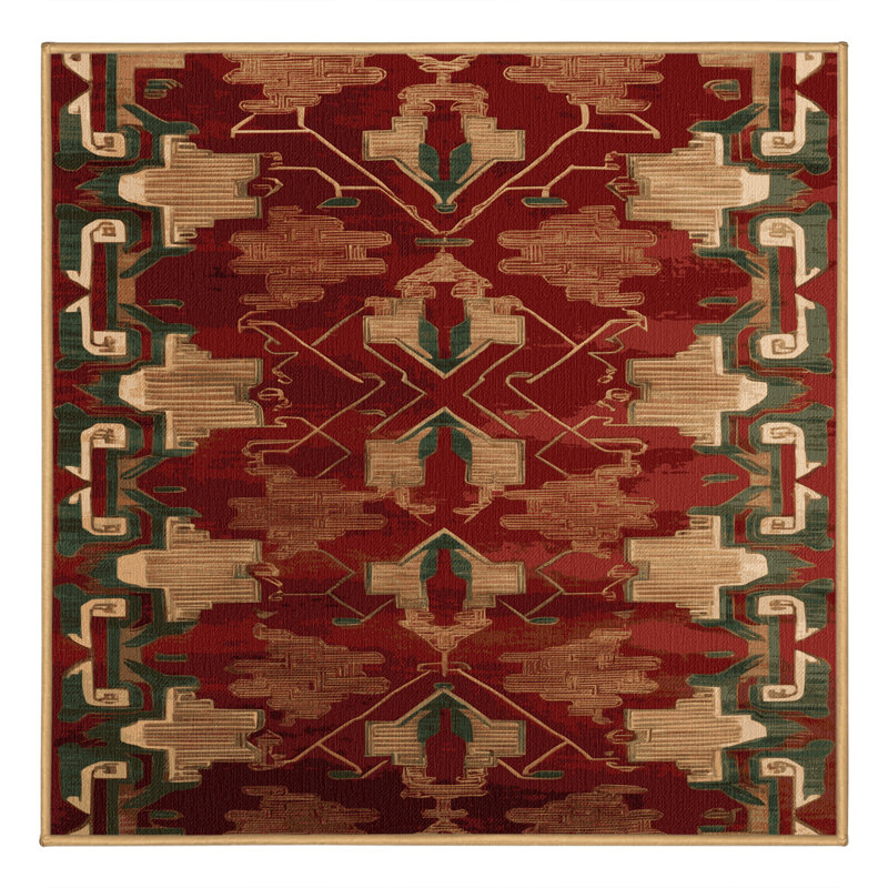 Machine Washable Art Deco Brown Area Rug, Square 5'