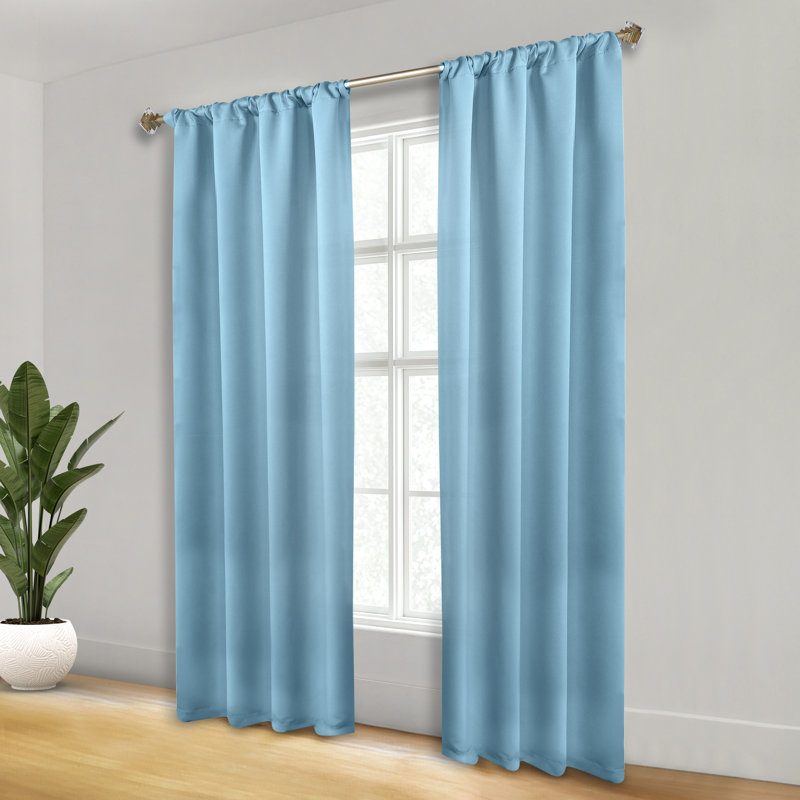 Moriah Millendon Solid Modern Polyester Rod Pockets Room Darkening Curtain Pair, 36" W x 84" L, Light Blue