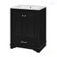 Meuble-lavabo 24 po avec lavabo en céramique, armoire de rangement autoportante moderne avec poignées argentées, portes à fermeture douce-818267
