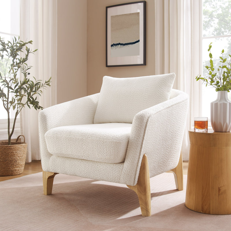 Kervin Upholstered Armchair, White Boucle, Natural