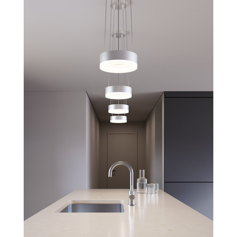 1 - Light Unique / Statement Geometric Pendant, Bright Satin Aluminum