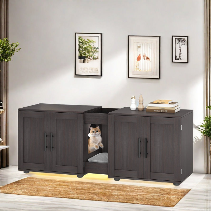 Cat Litter Box Enclosure With Double Cage, Cat House, Hidden Litter Box Enclosure Furniture, Brown