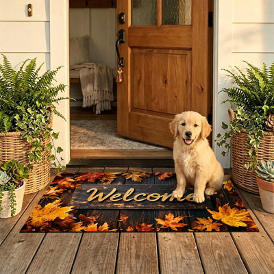  Non-Slip Indoor Outdoor Door Mat, 24"x36",Dark Wood Welcome