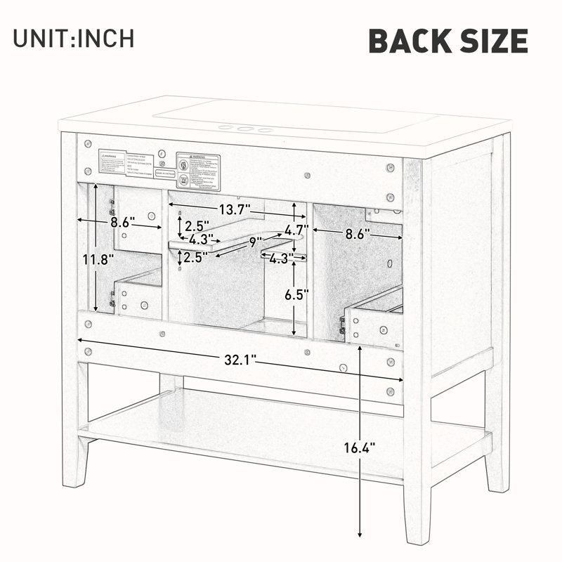 36" Bathroom Vanity without Sink, Black