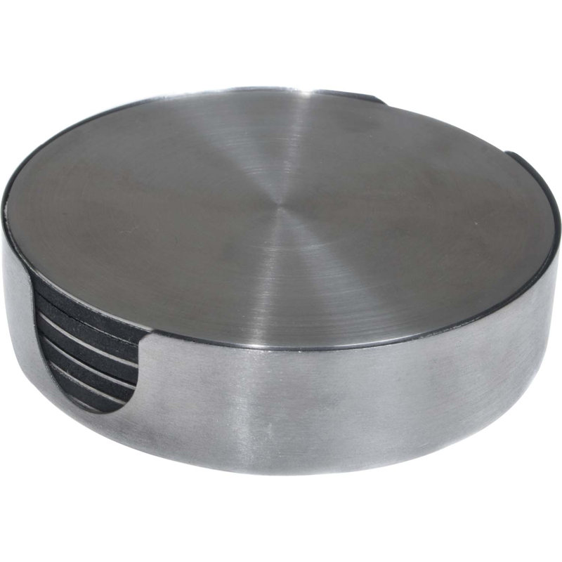 Stainless Steel Round 6-Piece Coaster Set with Holder