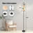  68.5" Standing Floor Lamp Abstract Blue White Wavy Stripes Watercolor Seamless Dimmable Metal Pole Lamp with Linen Lampshade LED Bulb Included