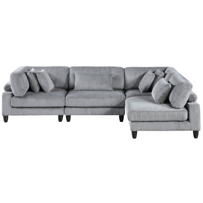 Modern Living Room Furniture, 4 Gray Corduroy Sectional With Solid Wood Parts Contemporary , Base