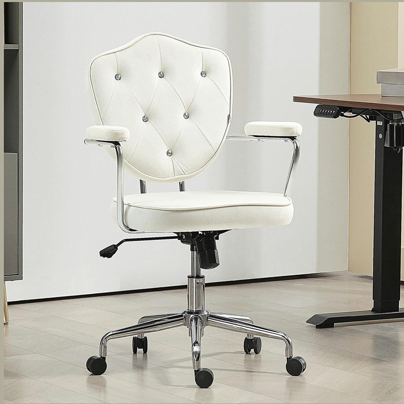 Chaise de bureau, fauteuil de bureau d'ordinateur avec tissu velouté touffeté à boutons, fauteuil de coiffeuse pivotant
