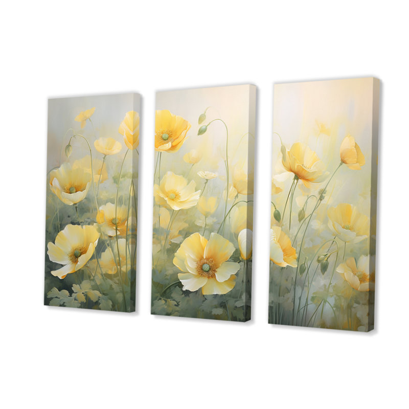 «White Yellow Buttercups Romantic Impression II», ensemble d'impression d'art mural floral, H 28 po x l 36 po x P 1 po