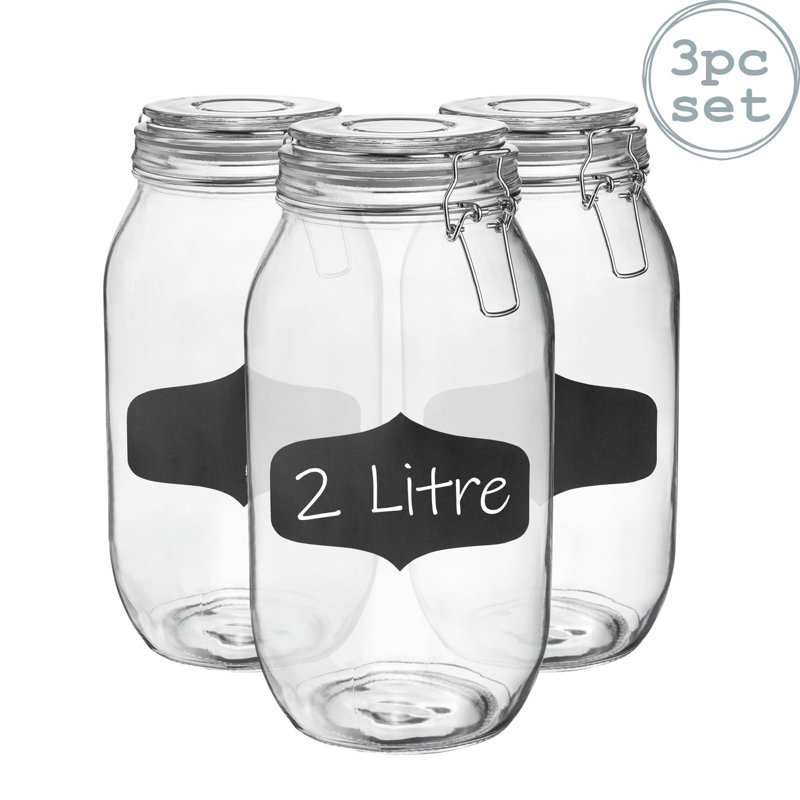 Argon Tableware - Glass Storage Jars with Labels - 2 Litre - Set of 3, Clear