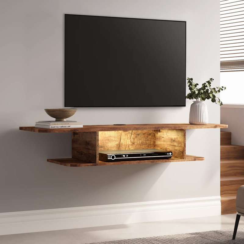 Arreanna Unfinished Floating for TVs up to 55", Brown/Yellow