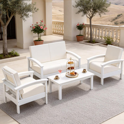 Hdpe All-weather 4-person Sofa Set & Coffee Table – Complete Outdoor Patio Conversation Set