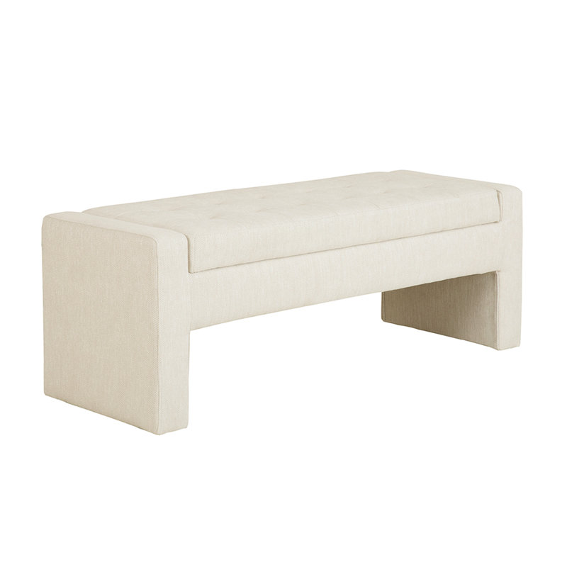 Siège de rangement rembourré avec capitonnage à boutons et banc pratique à fermeture douce en crème pour la décoration intérieure