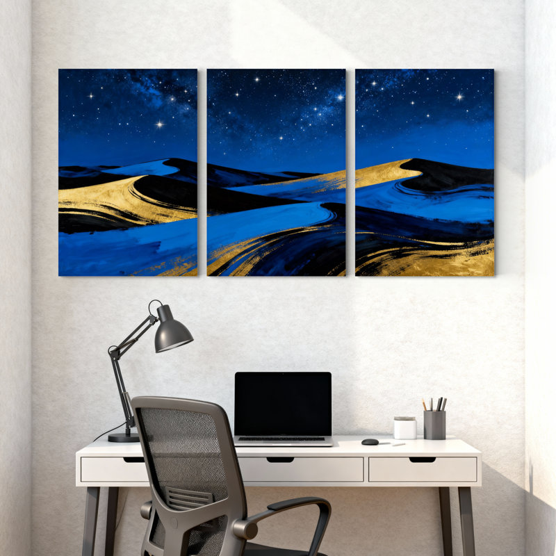 «Abstract Starry Night Desert Waves Reflections», ensemble de 3 impressions sur toile, H 30 po x l 60 po