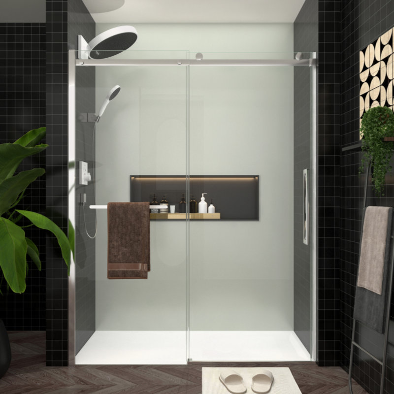 S-RM6076TB 56-60"W X 76"H Sliding Shower Door, Frameless Glass Shower Door With Hardware, Towel Bar And Handle,Drop Shipping Available