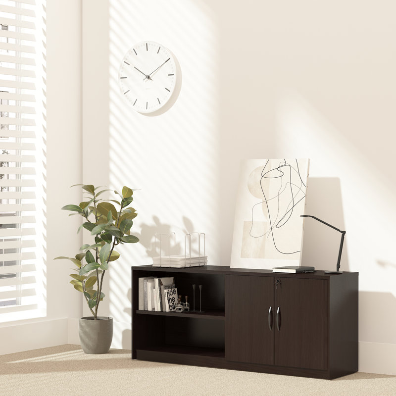  Storage Side cabinet with Two Shelves, Espresso