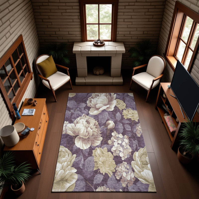 Premium Machine Washable Floyd AMF1561 Floral Rug, Rectangle 3' x 5'