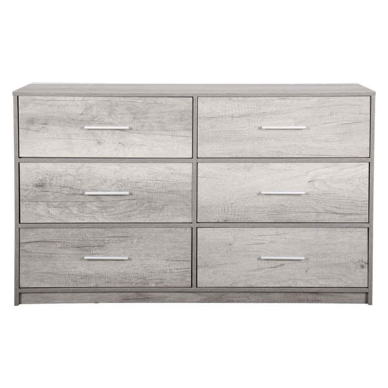 Commode 6 tiroirs avec grands tiroirs en tissu, Gris