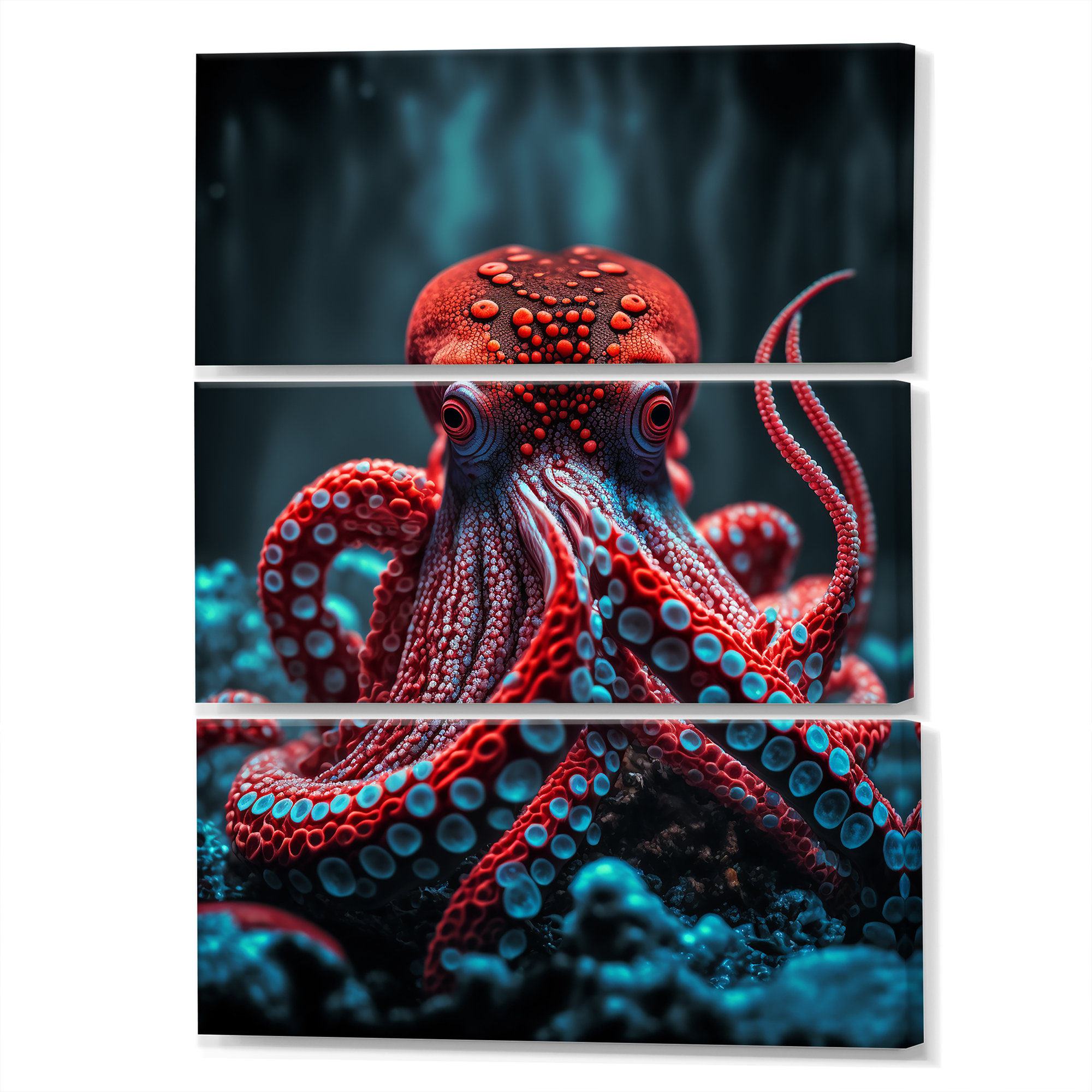 Highland Dunes Red Octopus On The Ocean Floor IV On Canvas 3 Pieces ...