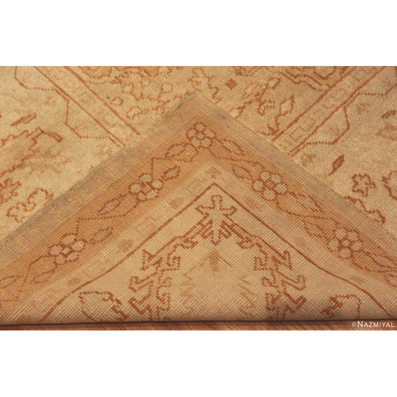 One-of-a-Kind Rectangle 12'10" X 14'4" 1900s Wool Area Rug in Light Brown