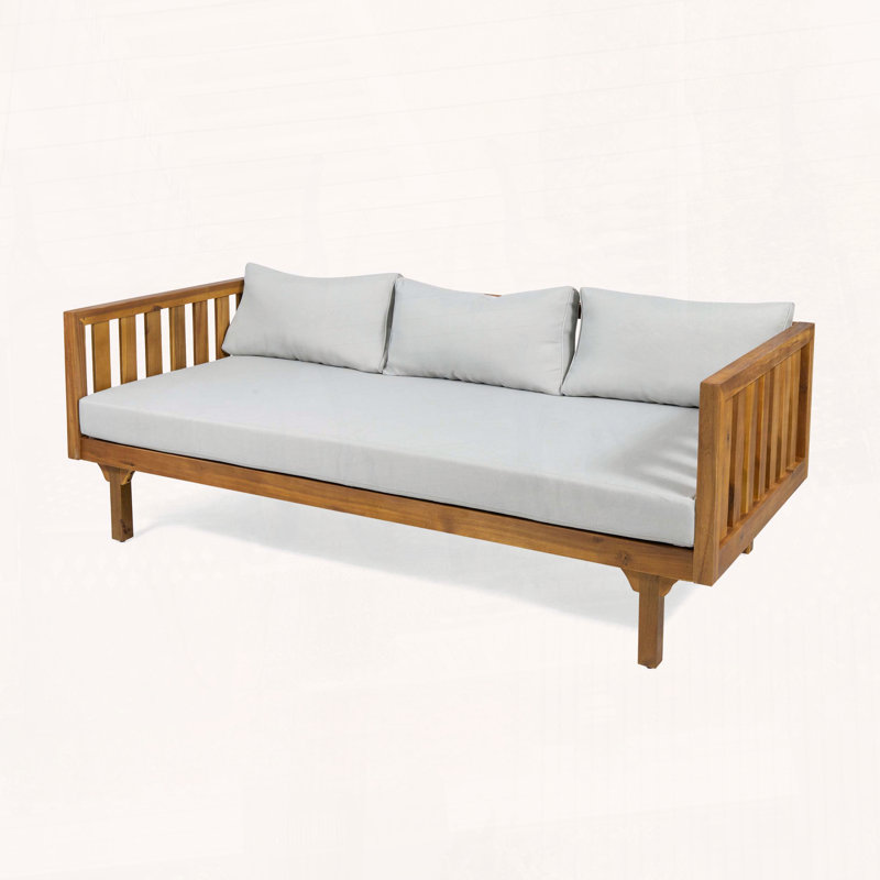 Acacia Wood Daybed with Classic Slat Paneling, Beige