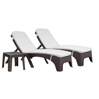 Outdoor Wicker Chaise Lounge Set with Table , Cushion Included