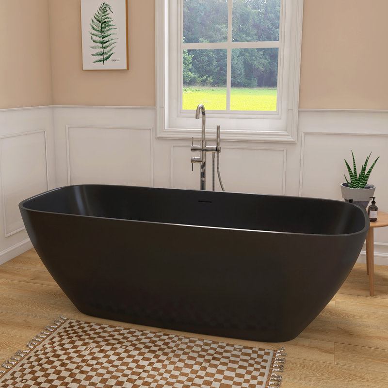 Fslefay 67'' Freestanding Bathtub Solid Surface Deep Soaking Tubs, Matte Black