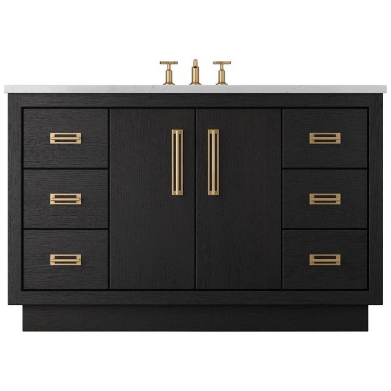 Avalon Single Extra Wide Bath Vanity, 54", Classic Black, Satin Gold