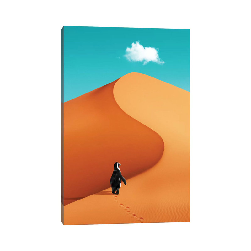 "Pingouin en vacances" par Jonas Loose - impression sur toile tendue, H 26 po x l 18 po x 1,5 po