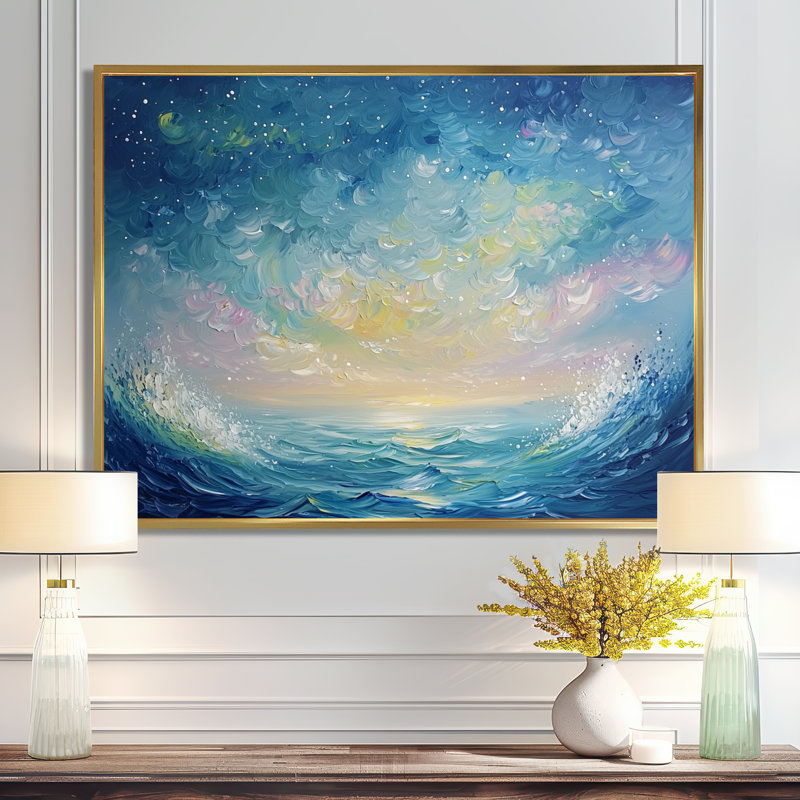 Marel Parallel Beach of Abstract Coastal Landscape IV - Art mural moderne abstrait abstrait, H 34 po x l 44 po, Doré