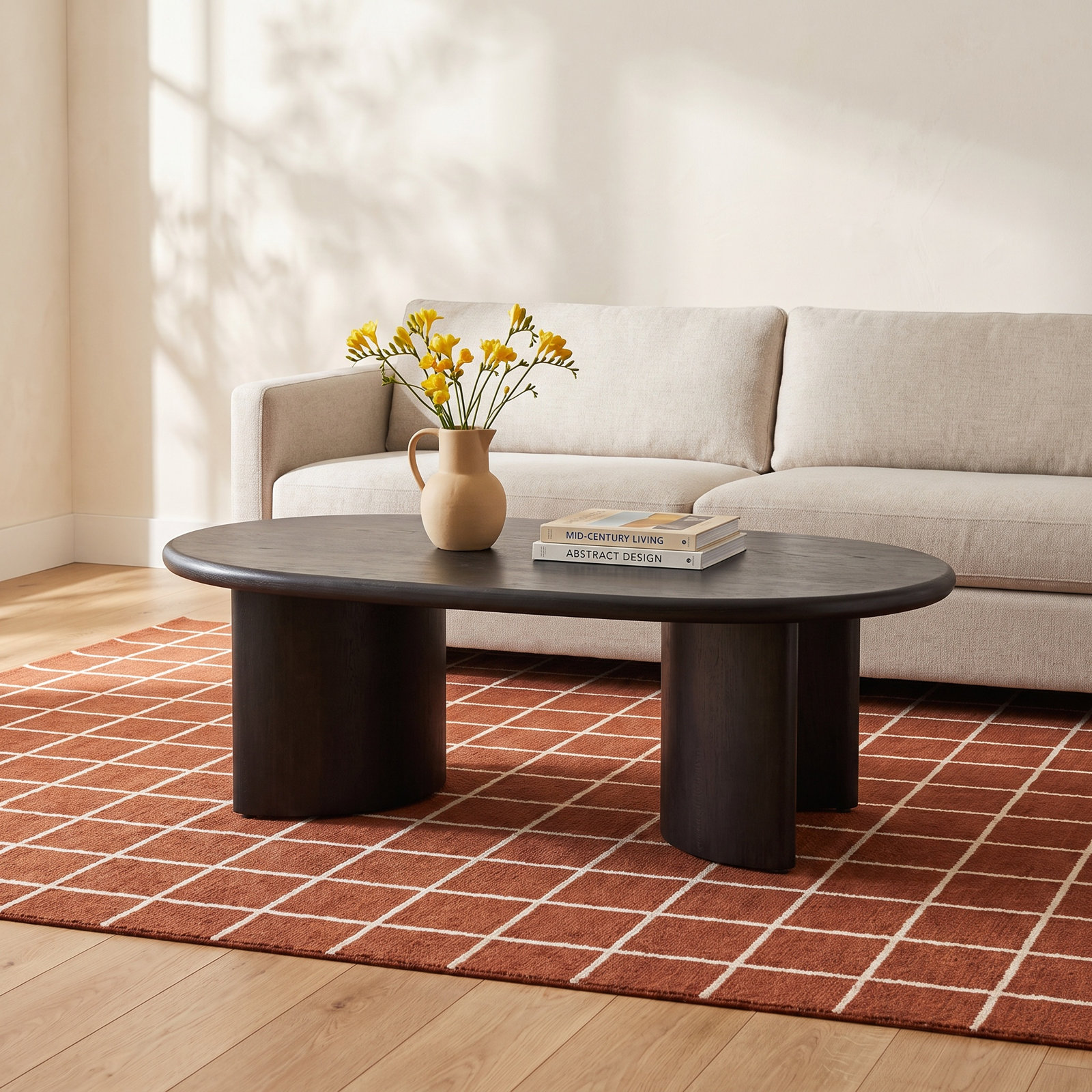Haiden Single Coffee Table, 17" H x 27" L x 51" W, Aged Black Acacia