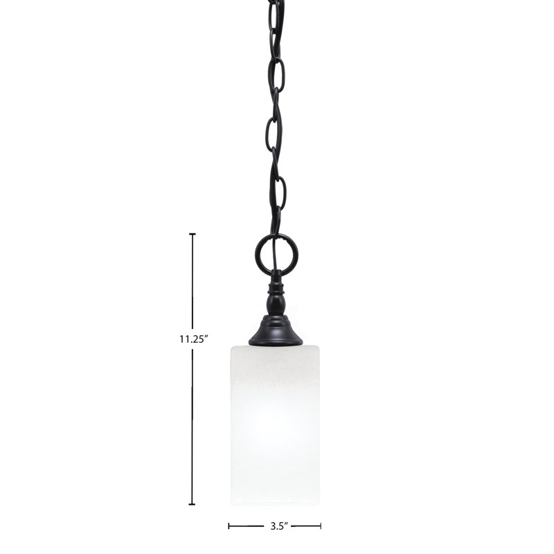 Mini-luminaire suspendu en chaîne avec verre carré de 3,5 po en marbre blanc, Noir mat