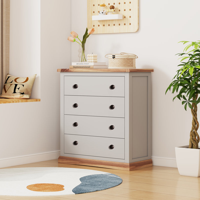 Mukilteo 90cm W 4 - Drawer Chest of Drawers, Grey/Wood, Brass