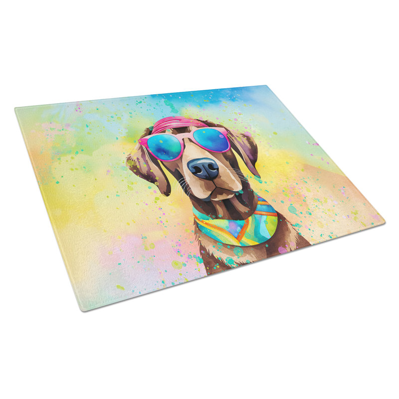 Chocolate Labrador Hippie Dawg Glass Cutting Board Large